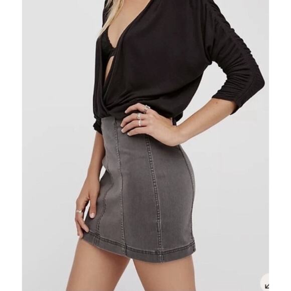 Free People Modern Femme Grey Denim Mini Skirt, EUC, Size12 MSRP $89 - Picture 3 of 16